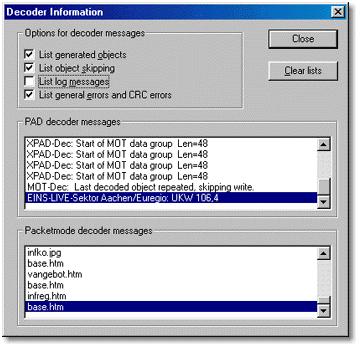 DABRadio: Window showing information on the decoding process